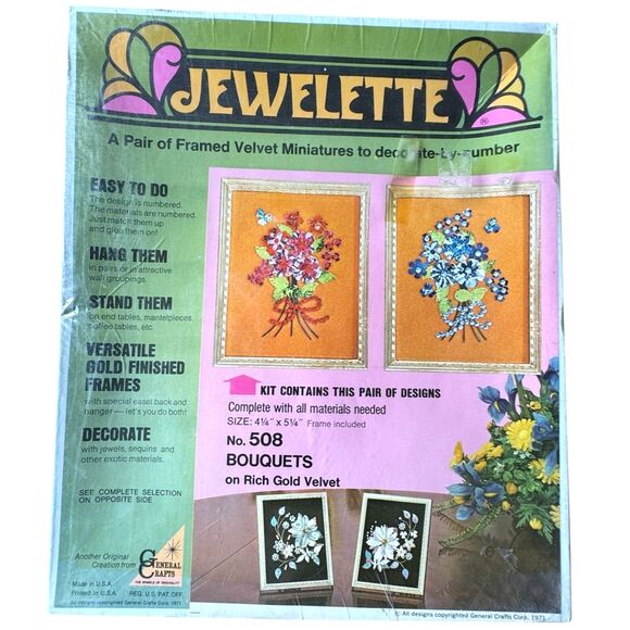 Vintage Jewelette No. 508 Bouquets Framed Gold Velvet Miniatures Craft Kit - Picture 1 of 6